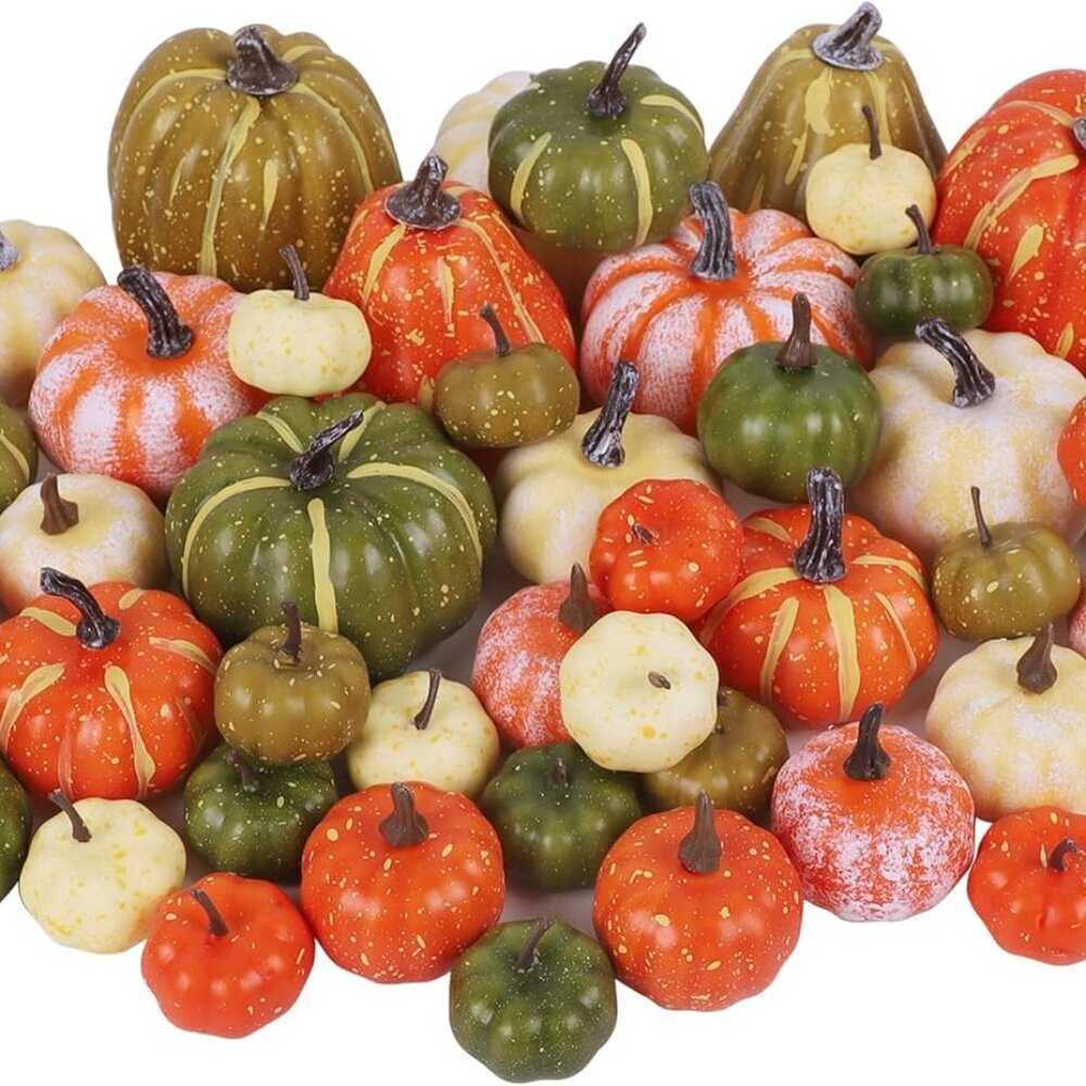 46 Pcs Assorted Size Artificial Pumpkins Fall Decorations, Mixed-Color Foam Pump